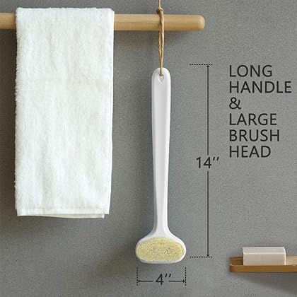 Upgraded Bath Body Brush with Comfy Bristles Long Handle Gentle Exfoliation Improve Skin's Health and Beauty Bath Shower Wet or Dry Brushing Body Brush (14 inch, White)