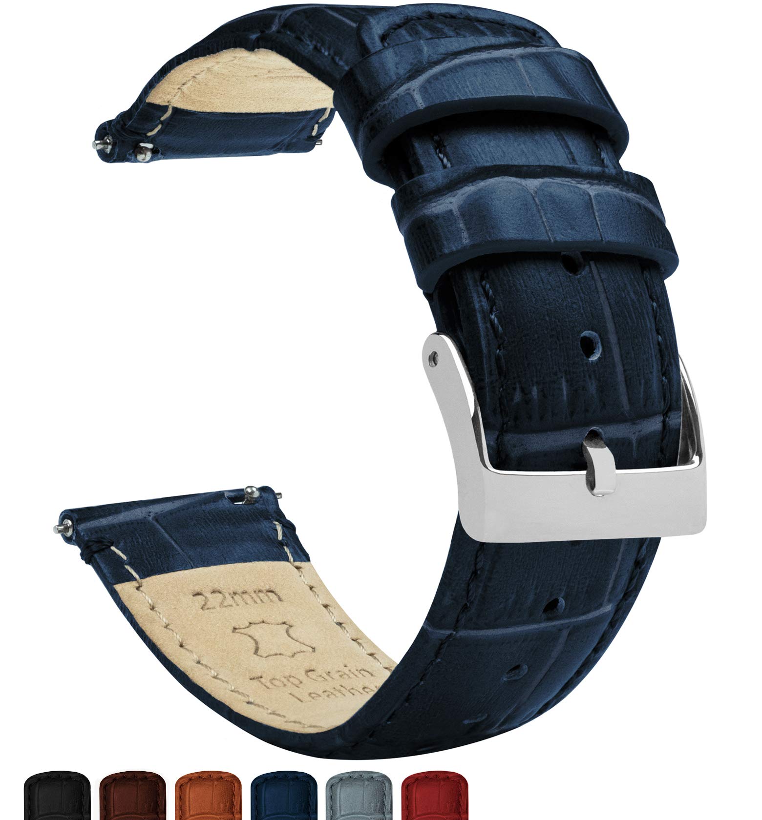 14mm Navy Blue - BARTON Alligator Grain - Quick Release Leather Watch Bands