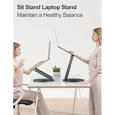 tounee Telescopic Laptop Stand for Desk with 360° Swivel Base, Sit to  Stand, Height Adjustable, Portable Riser Holder for Good Posture,  Compatible