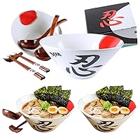 Ceramic Japanese Ramen Bowl Set, 60oz Large Ramen Bowls with Chopsticks, Spoons and Chopstick Rests, Bowl for Udon Soba Pho Salad, rice, Soup, lead and BPA-free (White, 60oz)