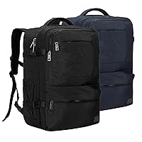 Hynes Eagle 44L Carry on Backpack Airline Approved Travel Backpack for Men Women Large Laptop Backpack 17 inch Nylon Backpack Overnight Weekender Duffel Bag Black with Navy Blue