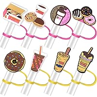 8Pcs Cute Doughnuts Straw Toppers for Stanley, 10mm Straw Cover Caps Compatible with 30&40 Oz Tumbler with Handle, Drinking Straw Covers Cap for Tumbles Cups Accessories (Doughnuts)