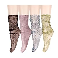 Women Cute Sheer Slouch Socks Sexy Mesh Socks Elegant Lace Long Socks Lolita Fishnet Stockings Gifts for Teen Girls