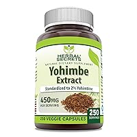 Herbal Secrets Yohimbe Extract 450 Mg 250 Veggie Capsules Supplement | Non-GMO | Gluten Free | Made in USA