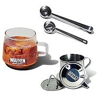 NGUYEN COFFEE SUPPLY - Coffee Brewing Tool Starter Kit with Glass Mug, Coffee Scoop Set, and Stainless Steel 4oz Phin Filter: Authentic Vietnamese Coffee Brewing Tools for Home