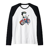 Betty Boop Vintage Biker Babe Color Pop Motorcycle Portrait Raglan Baseball Tee