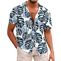 T Shirts for Man, Summer Button Down Short Sleeve Tee Tshirt Shirt Collar Hawaiian Printed Shirts Casual Beach Tops