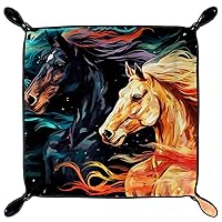 Dark Galloping Horse Microfiber Leather Dice Trays Folding for RPG DND Table Games, Leather Dice Holder Storage Box Portable Folding Rolling Dice Tray, 20.5x20.5cm