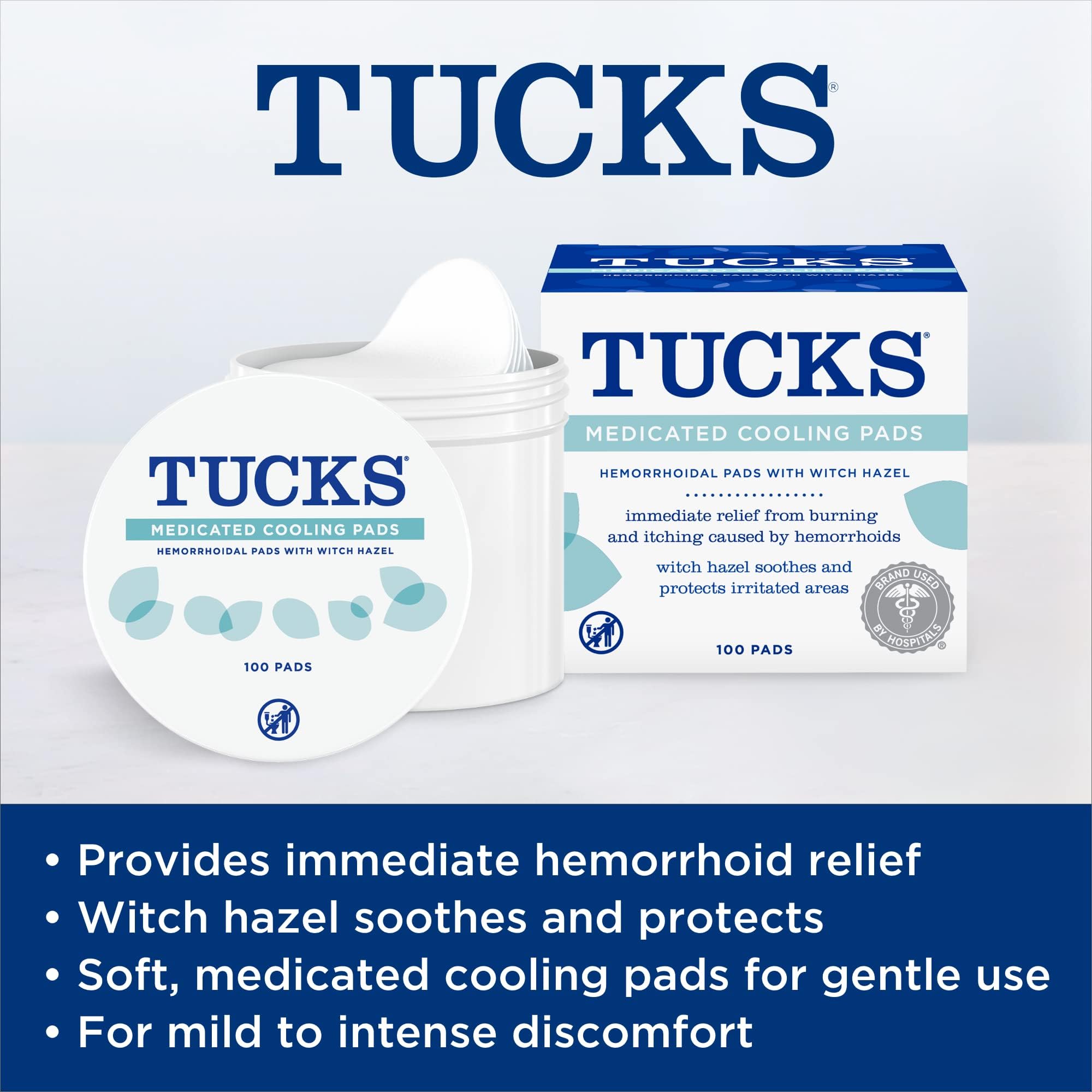 TUCKS Medicated Cooling Pads, 100 Count – Hemorrhoid Pads with Witch Hazel, Cleanses Sensitive Areas, Protects from Irritation, Hemorrhoid Treatment, Medicated Pads Used By Hospitals