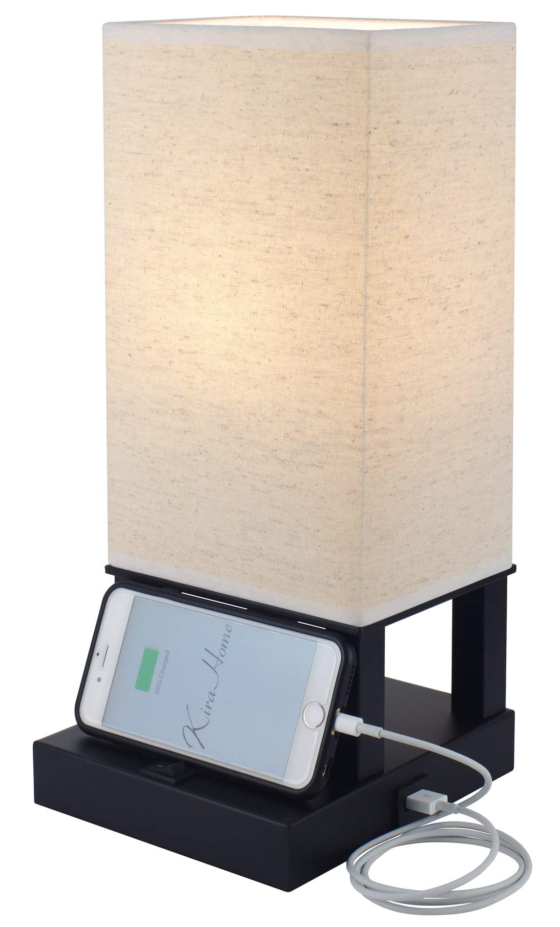 Kira Home Lucerna 13" Touch Bedside LED Table Lamp, Energy Efficient, Eco-Friendly, Wood Style Finish + Honey Beige Shade
