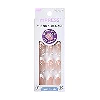 KISS imPRESS No Glue Press-On Nails, French, Fearless', Light Neutral + White Tip French, Medium Size, Almond Shape, Includes 30 Nails, Prep Pad, Instructions Sheet, 1 Manicure Stick, 1 Mini File