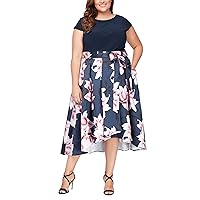 S.L. Fashions Women's Plus Size Tea Length Tuck Neck Fit and Flare Dress