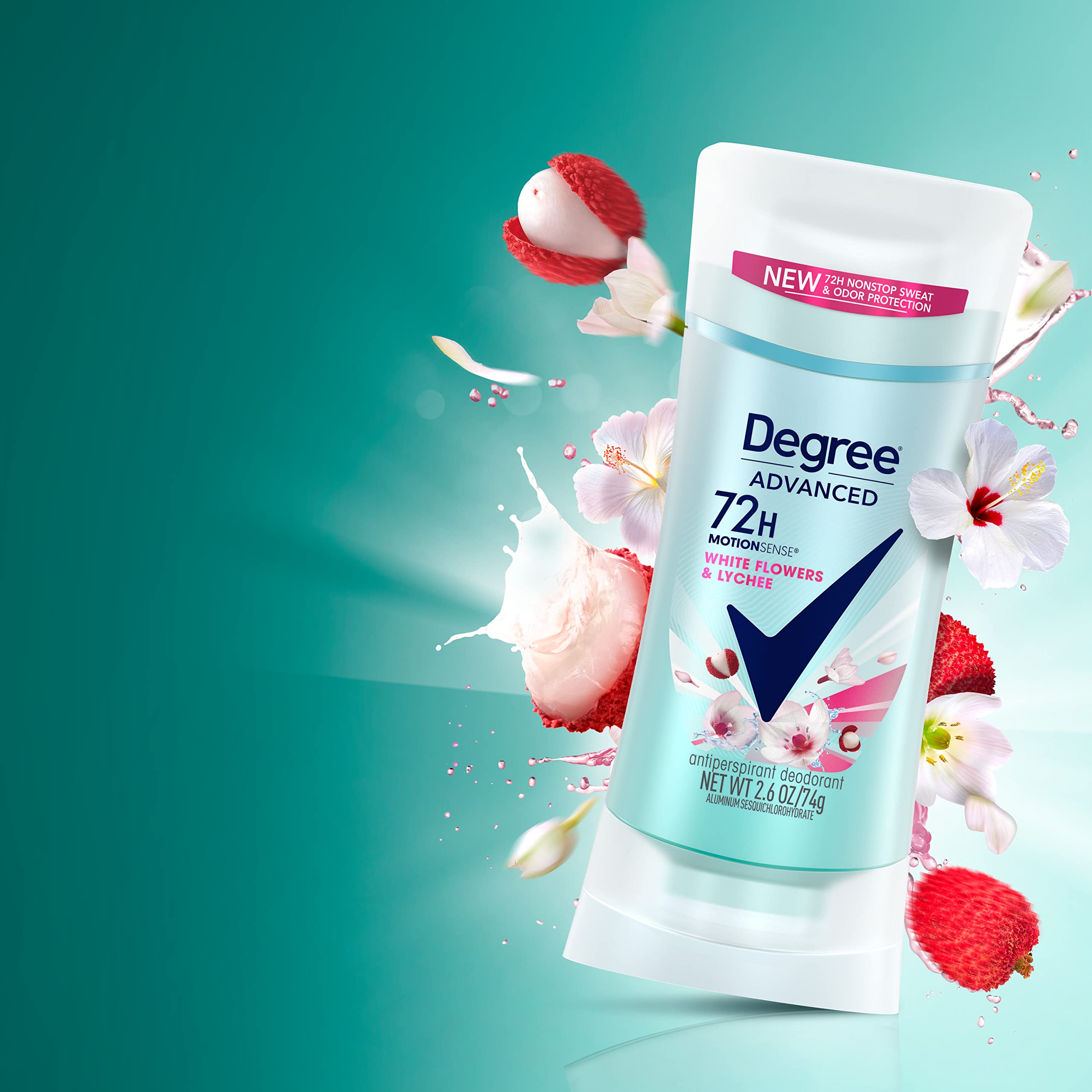 Degree Advanced Antiperspirant Deodorant 72-Hour Sweat & Odor Protection White Flowers & Lychee Antiperspirant for Women with MotionSense Technology 2.6 oz