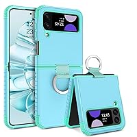 GUAGUA Compatible with Samsung Galaxy Z Flip 3 Case 5G 6.7 Inch Hybrid 2 in 1 Hard PC Soft TPU Heavy Duty Rugged Shockproof Full-Body Protective Phone Cover for Samsung Z Flip3, Sky Blue/Mint