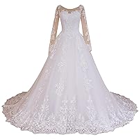 Princess Ball Gown Wedding Dress Long Sleeve Lace Applique Bride Dress lace up with Long Train BA-N-OL24011