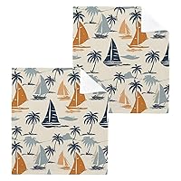 Washcloths 4 Pack Sailing Coconut Tree Cotton Wash Cloths - 12 x 12 Inches Highly Absorbent Soft Face Towel Bath Quick Drying Hand Towels for Bathroom,Gym,Hotel and Spa