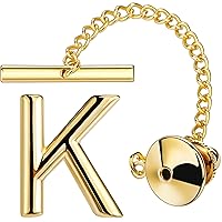 AMITER Men Tie Tack Initial Gold/Silver Tie Pin with Chain Clips for Necktie, Bow Tie & Hat