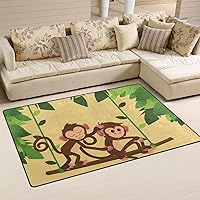Animal Area Rug,Jungle Monkeys Playing Swing Floor Rug Non-Slip Doormat for Living Dining Dorm Room Bedroom Decor 60x39 Inch