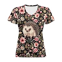 Womens Summer V Neck Casual T Shirt Short Sleeve Blouses Tops Plus Size Athletic T-Shirt for Women Graphic XS-5XL