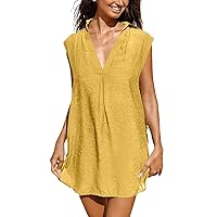 Cute Dresses for Women Summer, Womens Casual Sleeveless Deep V Neck Cotton Linen Beach Sunscreen Dress, S, XXL