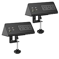Nightstand Edge Mount Power Strip with USB-C Ports Tabletop Surge Protector Desk Clamp Power Sockets with 3 AC Outlets &4 Fast Charging USB Ports for Home Office Hotel and Dormitory (Black(2-Pack))