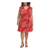 Tommy Hilfiger Womens Plus Ruffle Mini Fit & Flare Dress Red 16W