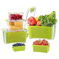 LUXEAR Fruit Vegetable Storage Container, 4 Pack Fresh Containers for Fridge with Lids BPA-Free Produce Refrigerator Organizer for Fruit, Veggie, Berry, Meat Storage Keep Fresh Longer-Green