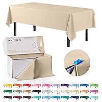 Exquisite 54 Inch X 100 Feet Ivory Plastic Table Cover Roll in A Cut - to - Size Box with Convenient Slide Cutter. Cuts Up to 12 Rectangle 8 Feet Plastic Disposable Tablecloths