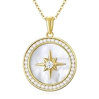 14kt Real Gold Compass Necklace for Women, Simple Yellow North Star Pendant I'd Be Lost Without You Compass Jewelry Anniversary Birthday Gift for Her, Wife, Mother, Girls