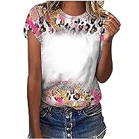 Summer T Shirts for Women Trendy Tie Dye Print Short Sleeve Tops Dressy Casual Crewneck Blouse Tees Ladies Tunic Cotton Shirt