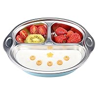 Stainless Steel Baby Suction Plates, Divided Plates for Babies & Toddlers, 100% Food Grade Kids Plates for Baby Led Weaning, BPA Free Toddler Feeding Supplies, Dishwasher Safe, Blue