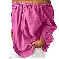 YZHM Womens Tops, Off Shoulder Blouses for Women Long Sleeve Linen Shirts Plus Size Tunic Tops Loose Fit Tshirts, Blusas Casuales de Mujer Bonitas, Blusas de Mujer Elegantes Pink