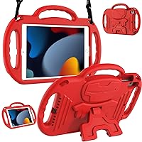 New iPad 9th Generation Case 2021, iPad 10.2 Case, iPad 8th/7th Generation Case for Kids, Shockproof Handle Stand Shoulder Strap Kids Bumper Case for iPad 2021/2020/2019 10.2-inch, Red