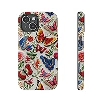 Butterfly Flower Tough Phone Case with Embroidered Look Butterfly Charm Phone Cover Cottagecore Aesthetic for iPhone Google Pixel Samsung Galaxy with Glossy Finish (Google Pixel 5 5G)