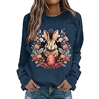 Women's Easter Shirts 2024 Cute Easter Eggs Bunny Graphic Tees Loose Fitted Long Sleeve Crewneck Pullover Sweatshirt Tops