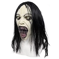 Bulex Horror Crying Woman Mask with Wigs Scary Evil Ghost Devil Creepy Demon Full Head Latxe Mask Horror Halloween Masquerade Party Cosplay Props