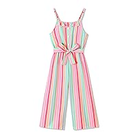 Girls Jumpsuit Striped Sleeveless Girl Casual Rompers Suspender Wide Leg Pants with Belt Jumpsuit for Girls 4-13Y