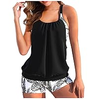 Blouson Tankini Swimsuits for Women Modest Two Piece Bathing Suits Tops with Boyshorts 2024 Trendy Loose Fit Swimwear
