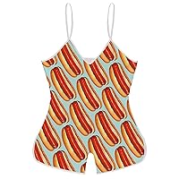 Hot Dog Painting Funny Slip Jumpsuits One Piece Romper for Women Sleeveless with Adjustable Strap Sexy Shorts