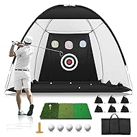 Golf Net: 10x7FT Golf Practice Net for Backyard Driving, Golf Hitting Net with Tri-Turf Golf Mat, Indoor Golf Training Chipping Aid Nets with Reduce Noise Nylon Target, Gifts for Him