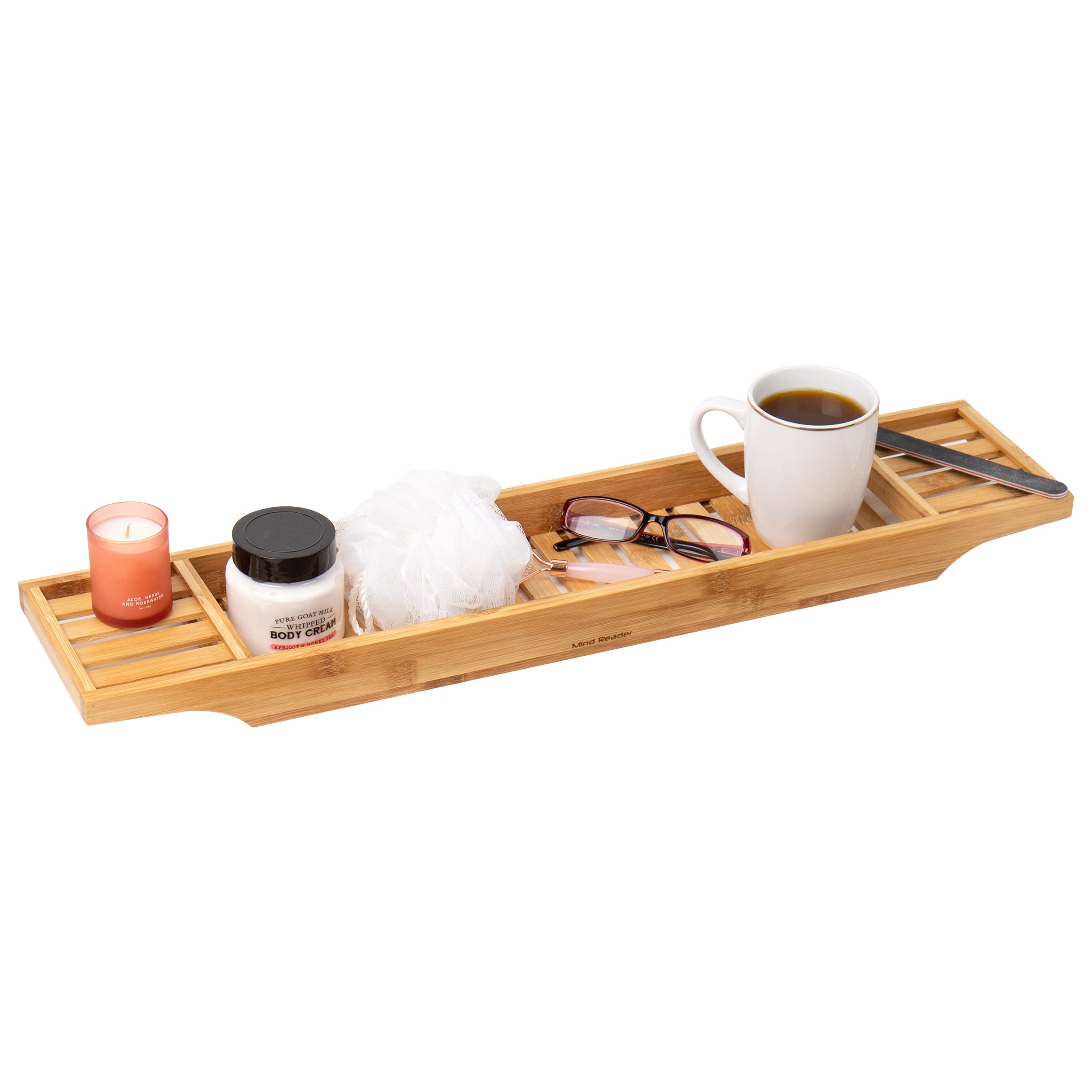 Mind Reader Bathtub Tray, Shower Organizer, Bathroom Accessory, Wood Tray, Rayon from Bamboo, 27.5