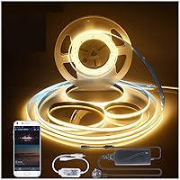 INDARUN Smart COB Led Strip Light 16.4ft 320 LEDs/M, APP Control, WiFi LED Light Strip Alexa/Google Compatible, 3000K White Dimmable Music Sync, Flexible LED Tape Light for Kitchen, Cabinet, Stair