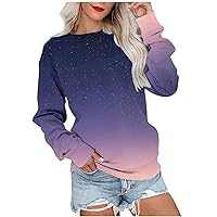 Gradient Pullover Sweatshirt for Women, Cute Crewneck Hoodie Sexy Casual Activewear Long Sleeve Lightweight Sweater