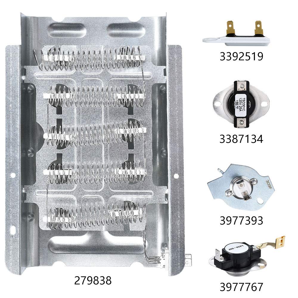 279838 Dryer Heating Element 3977767 3392519 Thermostat Fuse Kit 3387134 3977393 Heating Element Appliance Dryer Part Replacement 4531017 4617547