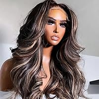 180 Density Highlight Brown Lace Front Wig Body Wave 13x6 HD Transparent Lace Frontal Wig Ombre Brown Colored Human Hair Wigs For Women Pre Plucked Glueless Wigs 20Inch