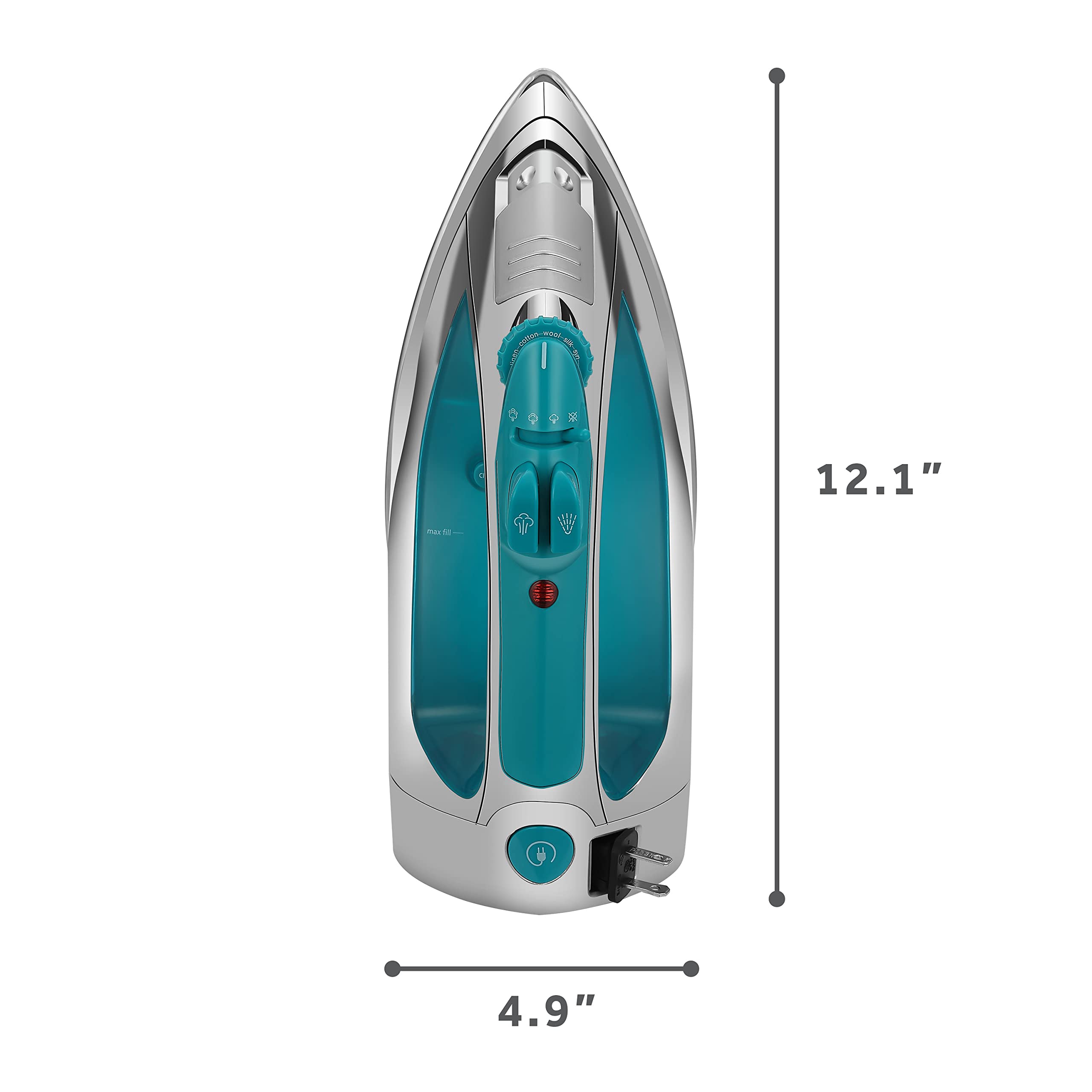 Sunbeam Steammaster 1400 Watt Steam Iron with 8' Retractable Cord, Large Anti-Drip Nonstick Stainless Steel Soleplate, Horizontal or Vertical Shot of Steam and 3-Way Auto Shut-Off, Chrome/Teal