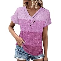 Short Sleeve Shirts for Women V Neck Summer Tops Trendy Casual Blouses Comfort Fitted Basic T Shirt Holiday Tee