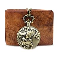 Eagle Locket Pocket Watch Long Chain with Wooden Box Roman Numbers for Women's Men's Unisex., Bronze, Standard, Antique
