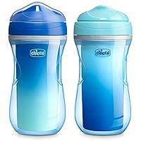 9oz. Double-Wall Insulated Sippy Cup with Bite-Proof Rim Spout and Spill-Free Lid | Top-Rack Dishwasher Safe | Easy to Hold Ergonomic Indents | Blue/Teal Ombre, 2pk | 12+ Months