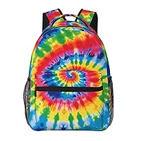 Laptop Backpack for Men Women Lightweight Backpack tie dye rainbow Casual Daypack with Bottle Side Pockets
